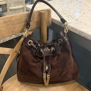 Cole Haan Brown Suede Leather Drawstring Hobo Shoulder Bag